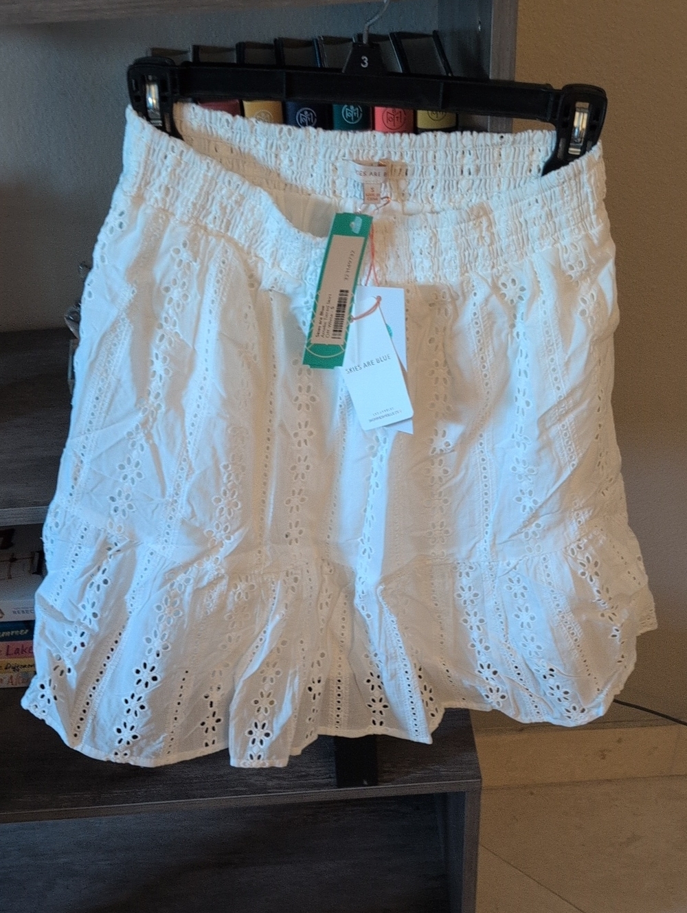 Skies Are Blue White Eyelet Ruffle Skort with Smocked Waist